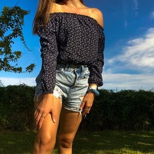 Blue and white floral crop top